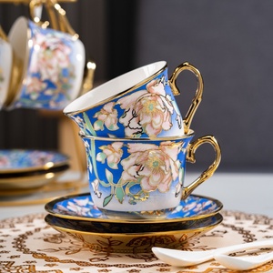 Service à café en céramique style européen, bord doré, luxe léger, rétro, tasse et soucoupe pour le thé de l'après-midi, modèle MG356, pour le bureau, la maison, le café - Product Image 5