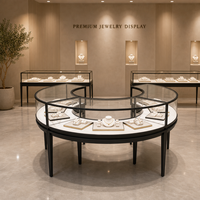 Comptoir de présentation de bijoux rond sur mesure avec vitrine incurvée en verre et éclairage LED pour mobilier de magasin de bijouterie