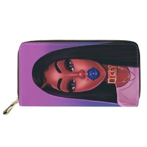 3D cetak kepribadian Afrika Afro gadis wanita panjang ritsleting dompet koin uang wanita kartu kredit dompet kulit - Product Image 4