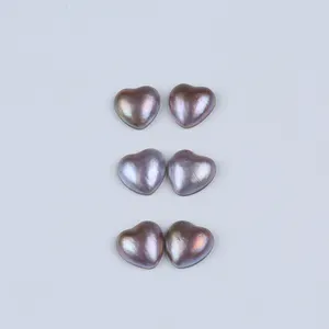 13-15mm Heart Shape Natural Purple Color Freshwater Shell Mabe Pearl Beads Pair For Jewelry Making