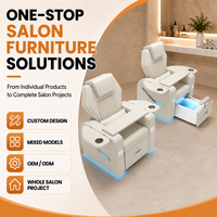 Fauteuil de pédicure en cuir réglable avec massage par vibration, bain à remous sans tuyauterie, système de jets, lampe LED 7 couleurs, pliable