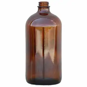 Garrafa rodada de vidro âmbar boston, 32 oz, 1000ml, 33-400, com rolha e parafuso preto