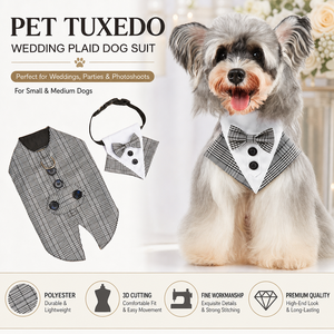 Terno Xadrez para Cães Cavalheiros, Coleira Blazer Formal para Filhotes, Roupa Elegante com Gravata Borboleta para Pets de Porte Médio - Product Image 1
