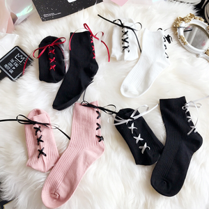 <span class=keywords><strong>Chaussettes</strong></span> en <span class=keywords><strong>coton</strong></span> pour filles, pour étudiantes, avec bandes croisées japonaises, avec nœud Vertical, à cravate - Product Image 3