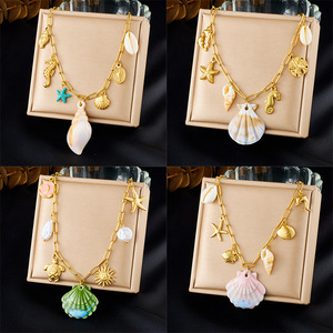 Themed Pendants Necklace Stainless Steel Beach Style Seashell Sea Turtle Seahorse Starfish Sun Charm Party Jewelry - Product Image 1