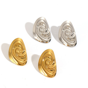 Spiral Stainless Steel <b>Stud</b> Earrings Gold <b>Silver</b> Oval Geometric Design Fashion Jewelry For Women - Product Image 3