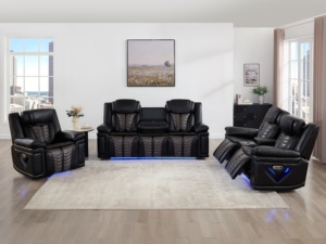 Canapé sectionnel inclinable en cuir en gros, canapé inclinable pour salon, ensemble de canapés multifonctionnels, noir + gris - Product Image 2