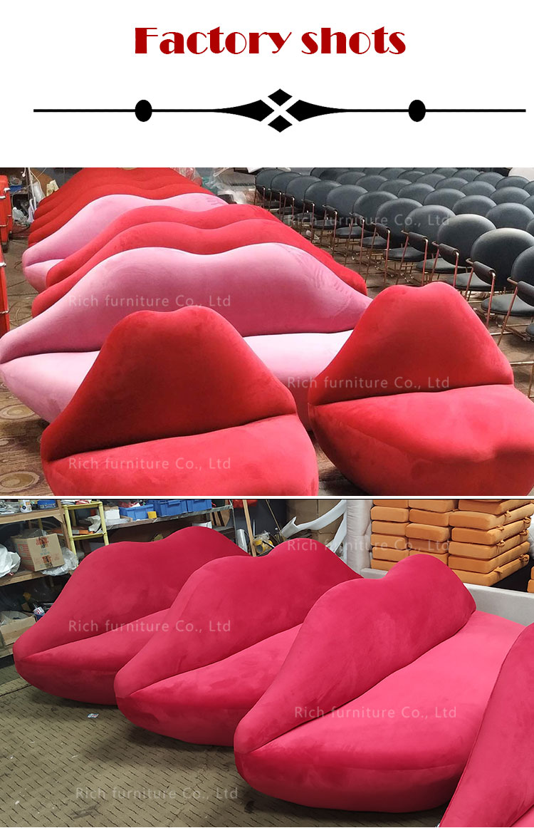 Unique Home Living Room Leisure Pure Red Lip Shape Sofa Fabric Velvet Sexy Red Lip Shaped Sofa Couch