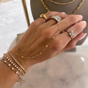 Diamond Hand Chain <b>Bracelet</b> Bezel Set Round Cut Lab Grown Lobster Clasp 10K 14K 18K <b>Solid</b> Gold Modern Fine Jewelry Factory Price - Product Image 2