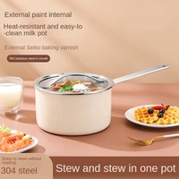 FTS pot à lait ustensiles de cuisine fabricants de marmites à soupe antiadhésif avec couvercle double couche s.s long manche en acier inoxydable ensemble de casseroles à lait