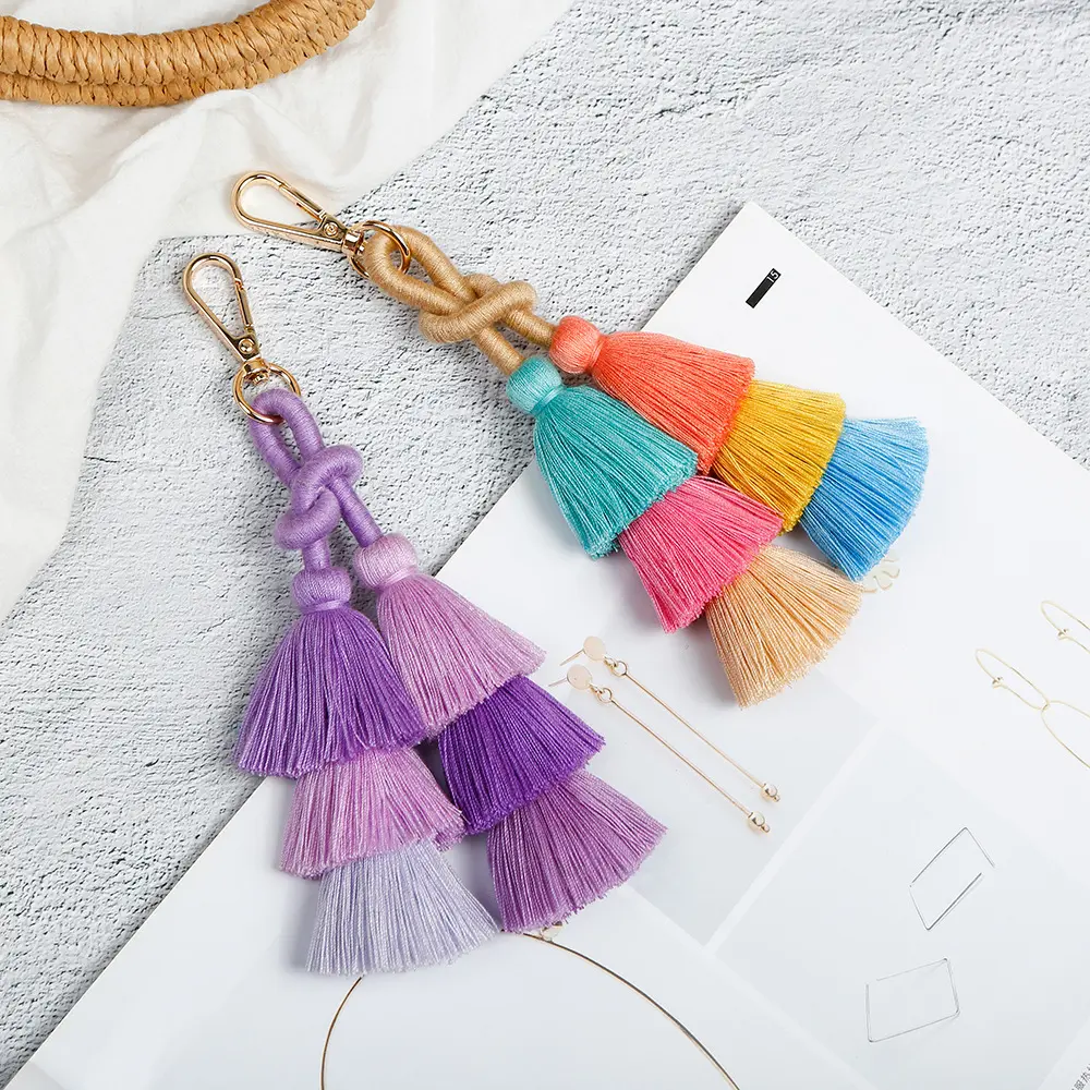 Gordon Băng đầy màu sắc tua Keychain handmade Keyring cho đóng gói trang trí