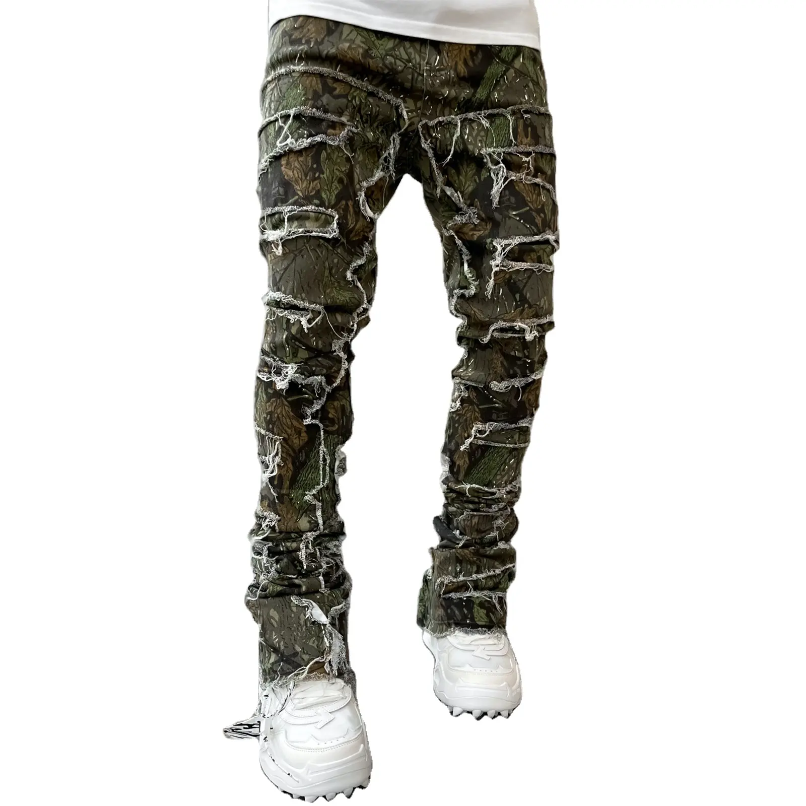Knitted Cotton Elastane Tapered Fit Camo Blood Diamond Stacked Denim Jeans Men