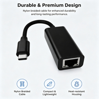 Adaptateur Ethernet filaire rapide 10/100 Mbps USBC RJ45, Dongle LAN portable compact tressé en Nylon pour ordinateur portable MacBook iPad
