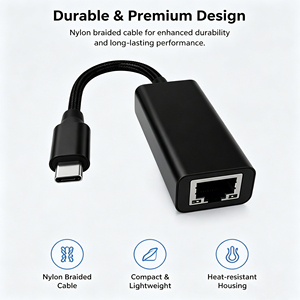 Adaptateur <span class=keywords><strong>Ethernet</strong></span> rapide 10/100 Mbps USB-C vers RJ45, Dongle LAN compact et portable en nylon tressé pour ordinateur portable, MacBook, iPad - Product Image 3