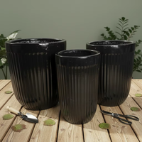 Pot Bunga Keramik Hijau Bambu Diameter Besar Ramah Lingkungan Modern Minimalis dengan Garis Vertikal untuk Penggunaan di Rumah, Taman, Hotel, dan Meja