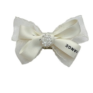 Pinzas para el pelo de mascotas estilo francés, pinzas con lazo BB para perros Maltese Yorkshire, accesorios con cinta blanca y diseño de rosa - Product Image 5
