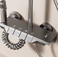 Ensemble de robinetterie de douche à touches de piano grises - Ensemble de robinetterie de salle de bain murale multifonctionnelle pour douche et bain