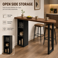 Table de bar étroite moderne avec rangement, plateau en bois, structure en acier, table à café et petit-déjeuner pour cuisine, balcon, appartement