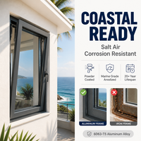 Ventana Multifuncional Abatible y Giratoria de Aluminio con Rotura de Puente Térmico, Doble Acristalamiento, Insonorizada, Apertura Interior, para Villas y Hoteles