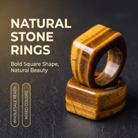 Bague Chevalière Carrée en Pierre Naturelle (Œil de Tigre, Quartz Rose, Agate) pour Unisexe, Style Brise Naturelle, Bijoux