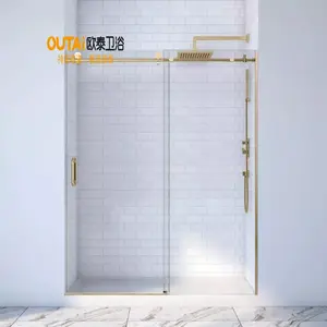 光泽银不锈钢无框淋浴房2件玻璃滑动行走浴室淋浴门