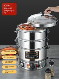 Pentola a Vapore Elettrica con Coperchio 5+ Livelli Multifunzione Commerciale Grande Capacità con Timer Automatico in Acciaio Inox 201 per Panini al Vapore - Product Image 2