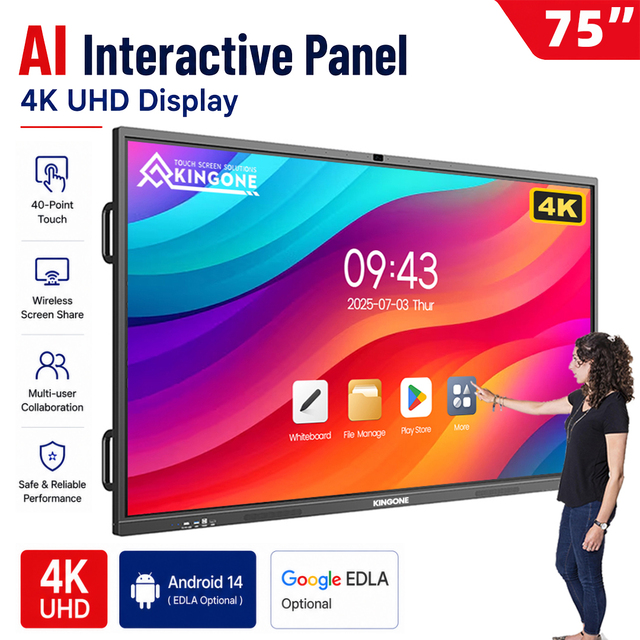 KINGONE 55 86 100 65 75 Inch LCD Display School Digital Smart Board Interactive Whiteboard Panel Touch Screen for Classroom