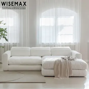 WISEMAX sofa rumah, gaya krim furnitur ruang tamu kain linen kayu padat pelapis bulu modular
