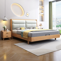 Lit double en bois massif rembourré de style nordique, cadre de lit en bois massif extra large, mobilier de chambre moderne et minimaliste