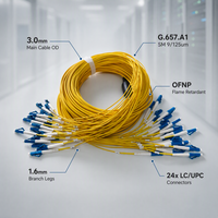 Kabel Patch Trunk Fiber Optik High Density 24F LC-LC UPC SM G.657.A1 3.0mm OFNP Plenum Rated Fanout untuk Pusat Data 1M