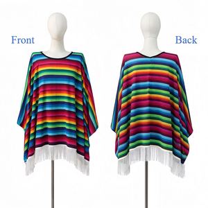 Poncho Serape Traditionnel pour Adulte, Costume de Fête Mexicaine, Halloween, Carnaval, Cinco de Mayo - Product Image 2