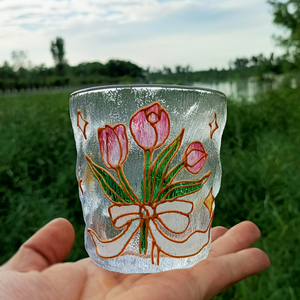 Tasse peinte en or à texture de haute qualité, cœur girly, tasse en verre de jus de fleur à boire peinte à la main - Product Image 4