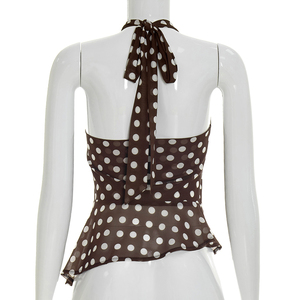 ViViblook J26TP107 Nouveau débardeur d'été pour femme, style licou dos nu, imprimé à pois, sans manches, décontracté - Product Image 6