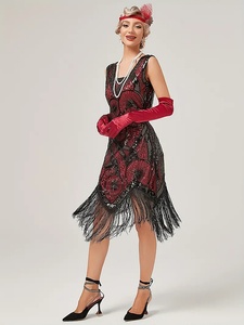 Vestidos Flapper Art Deco con Lentejuelas y Cuentas <span class=keywords><strong>para</strong></span> <span class=keywords><strong>Mujer</strong></span>, Estilo Años 20, Fiesta <span class=keywords><strong>de</strong></span> Gran Gatsby, Vestido con Flecos y Borlas, Cuello Cuadrado, Sin Mangas, Vintage - Product Image 5