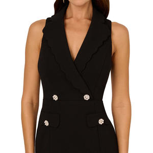 <span class=keywords><strong>Robe</strong></span> de soirée sirène élégante pour femme, col festonné, style <span class=keywords><strong>smoking</strong></span>, noire, sans manches, boutonnée, fermeture éclair au dos, maxi, fente avant, douce - Product Image 4