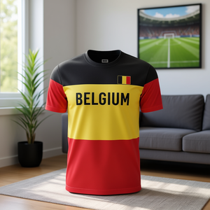 Maglia da Calcio Ispirata al Belgio Personalizzabile con Nome e Numero Rossa Gialla Nera per Tifosi - Product Image 3