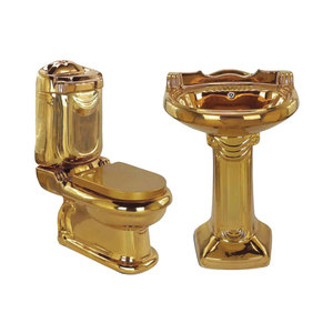 Châu Âu sang trọng cổ điển hai mảnh Gốm Vàng nhà vệ sinh sàn gắn bát tròn với dual-tuôn ra S-trap thoát nước cho phòng tắm <span class=keywords><strong>WC</strong></span> - Product Image 4