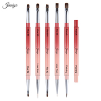 Lot de 5 pinceaux double face en nylon avec manche métallique dégradé pour le nail art et le design des ongles