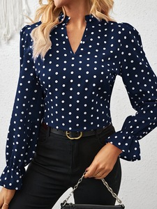 Camicetta da Donna S-XXL, Top a Pois Sottile ed Elegante, Maniche Lunghe Trasparenti, Moda Autunnale per Ufficio, Abbigliamento Femminile Raffinato - Product Image 2