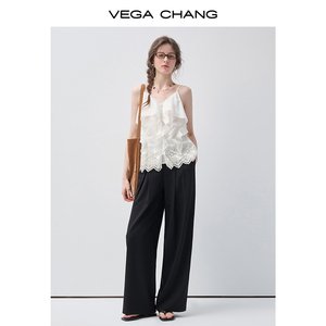 VEGA CHANG Top a Canotta Bianco con Ricamo a Occhiello e Volant per Donna, Scollo a V, <span class=keywords><strong>Senza</strong></span> <span class=keywords><strong>Maniche</strong></span>, con Bordo in Pizzo, <span class=keywords><strong>Blusa</strong></span> Casual, Ingrosso - Product Image 3