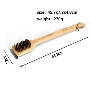 Brosse de nettoyage de grille en fil d'acier inoxydable personnalisée avec manche en bois, outil de barbecue droit en métal, vente chaude - Product Image 3