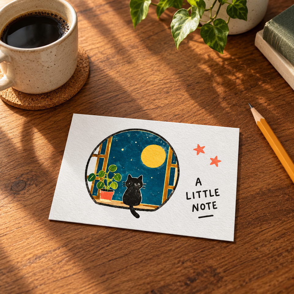 Cute Cat Illustrated Greeting Note Cards, a Little Note Design ...