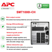 APC SMT1000I-CH Smart-UPS 1000VA/700W Onduleur monophasé interactif en ligne de type tour avec batterie au plomb-acide pour commutateurs réseau