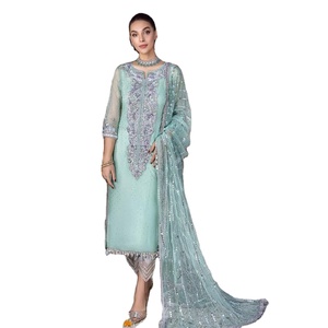 Mejor calidad pakistaní indio Shalwar Kameez colección bordada Frontwith trabajo hecho a mano espalda bordada PUNJABI vestido KUCHI - Product Image 1