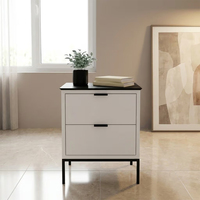 Table de chevet sans poignée à 2 tiroirs, noyer et noir bicolore, avec pieds en métal, mobilier moderne, vente en gros OEM