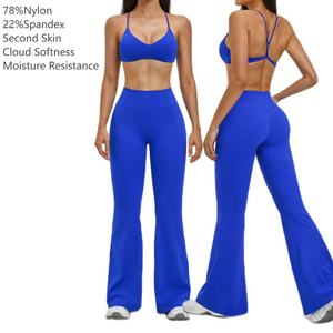 Conjunto Deportivo de Dos Piezas para Mujer: Sujetador con Tirantes en Y y Pantalones de Chándal Acampanados de Nailon para Yoga, Fitness, Gimnasio y <span class=keywords><strong>Running</strong></span> - <span class=keywords><strong>Ropa</strong></span> Deportiva Femenina - Product Image 1