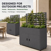 Jardinière en acier galvanisé avec armoire de rangement intégrée et treillis, jardinière surélevée pour plantes grimpantes, patio, vente en gros OEM