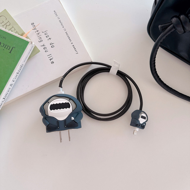 PVC Cartoon Shark Data Cable Protective Cover Shark 3D Cartoon Cute Earphone Earbuds Cover for Earphone Charging Case