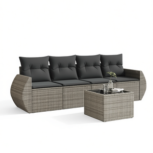Conjunto de Sofá Modular Compacto de Ratán Sintético Gris para Jardín, Muebles Modernos para Exteriores con Cojines de Espuma de Alta Densidad, Ratán Sintético Resistente a los Rayos UV - Product Image 1