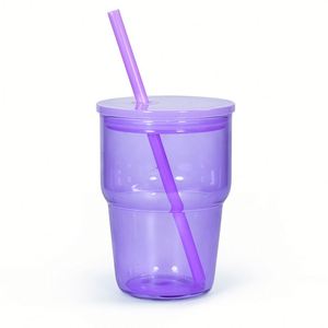 Transparent Pastel Pink Tiered Glass <b>Cup</b> Complete With Lid Straw Household <b>Cold</b> Drink Glass Mug - Product Image 3